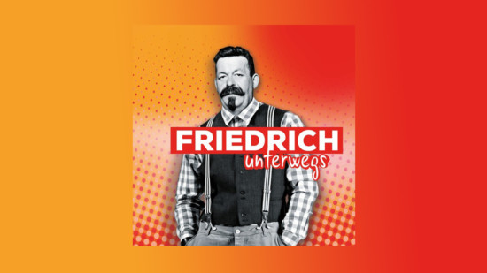 Logo der Podcast-Reihe Friedrich Unterwegs